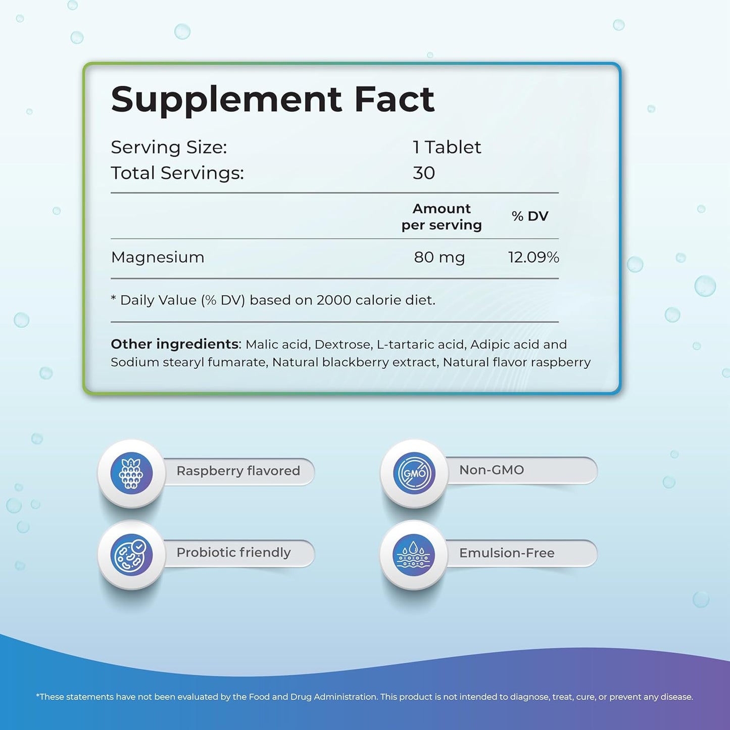 Effervescent Raspberry Wellness Tablets with H2 Molecular Hydrogen for Hydration, Energy, and Metabolism; 8 PPM - 30 Tablets