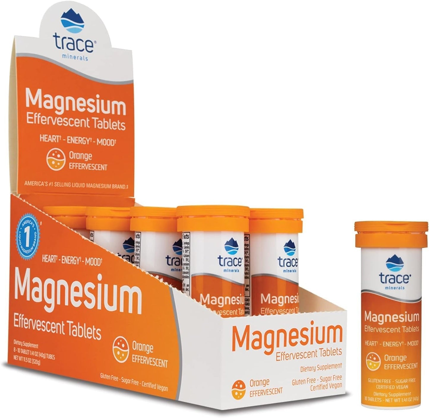 Effervescent Trace Minerals Magnesium Supplement for Bone & Circulatory Health - Orange Flavor, 80 Servings