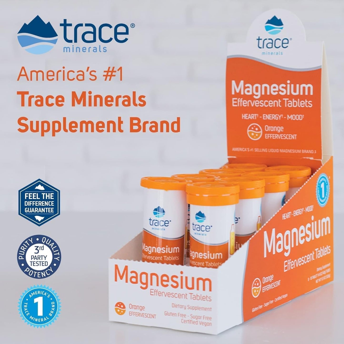 Effervescent Trace Minerals Magnesium Supplement for Bone & Circulatory Health - Orange Flavor, 80 Servings