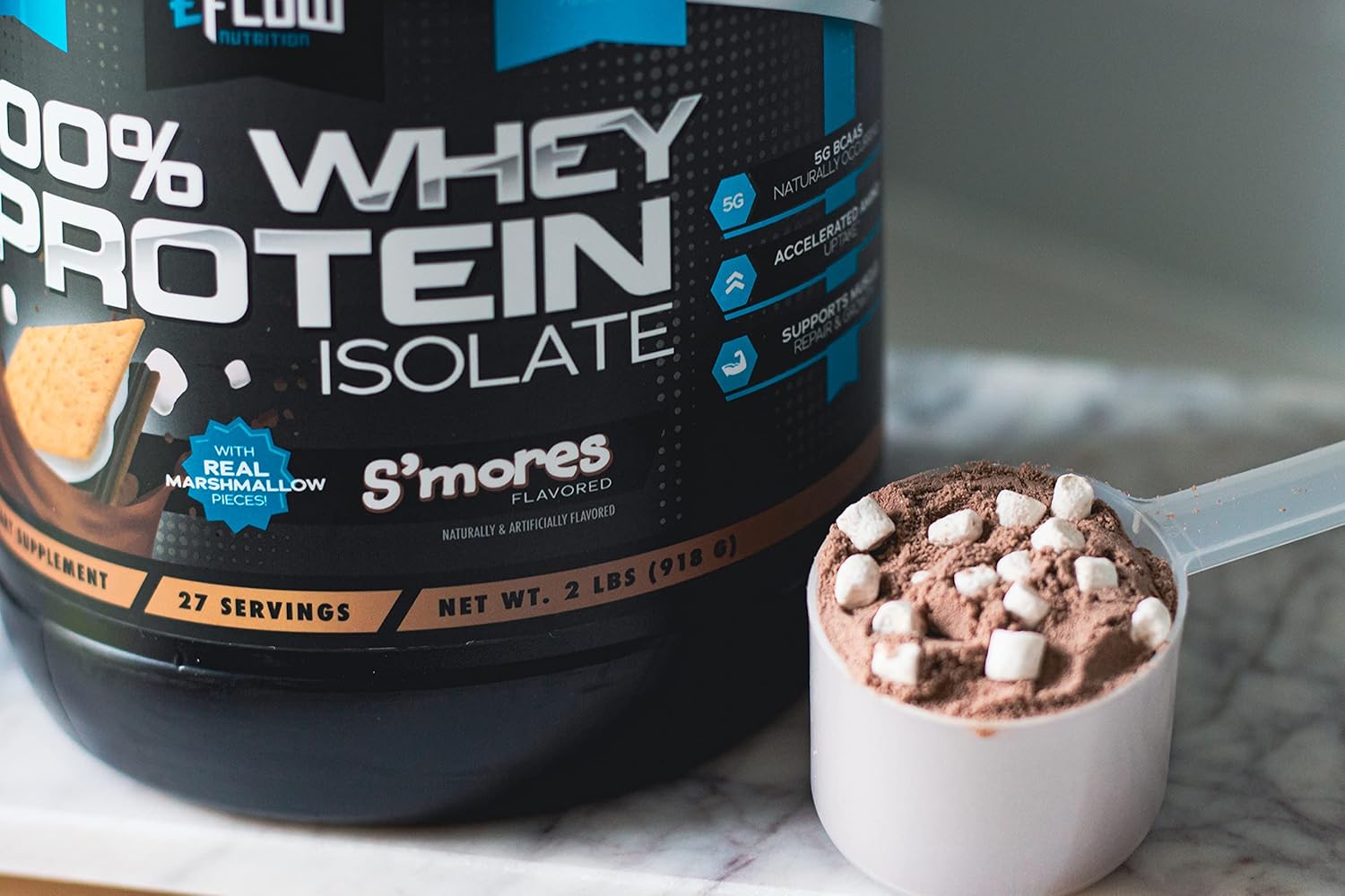 eFlow Nutrition Whey Protein Isolate with Digestive Enzymes - Gluten & Lactose-Free, Low Carb S'Mores Flavor - Fast Digesting Post Workout Shake for Muscle Recovery (26 Servings)
