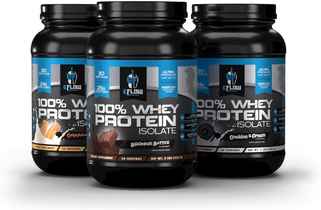 eFlow Nutrition Whey Protein Isolate with Digestive Enzymes - Gluten & Lactose-Free, Low Carb Post Workout Shake for Muscle Recovery - Brownie Batter (26 Servings)
