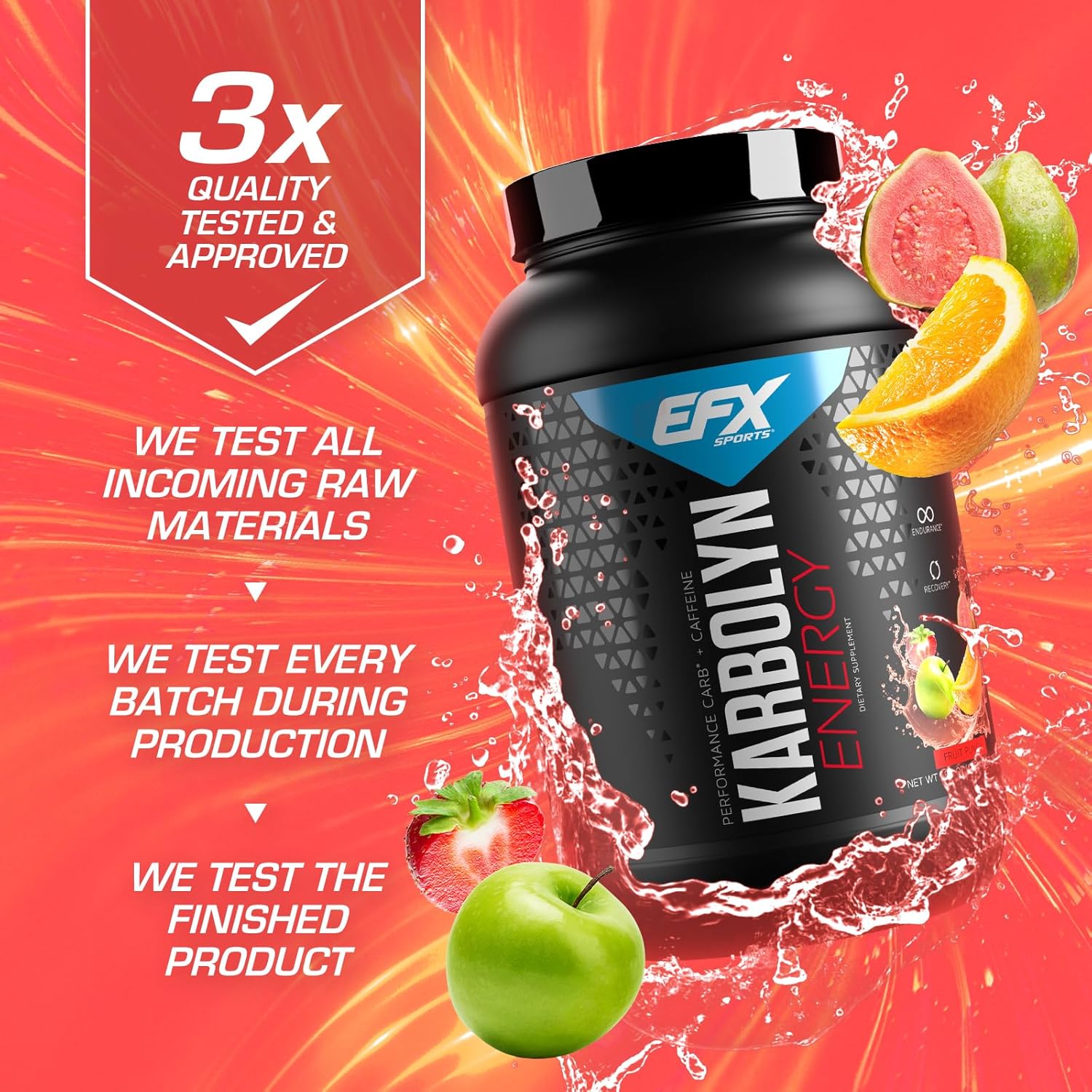 EFX Sports Karbolyn Energy + Caffeine Powder - 250mg Caffeine, Sugar Free, 36 Servings - Fruit Punch Flavor