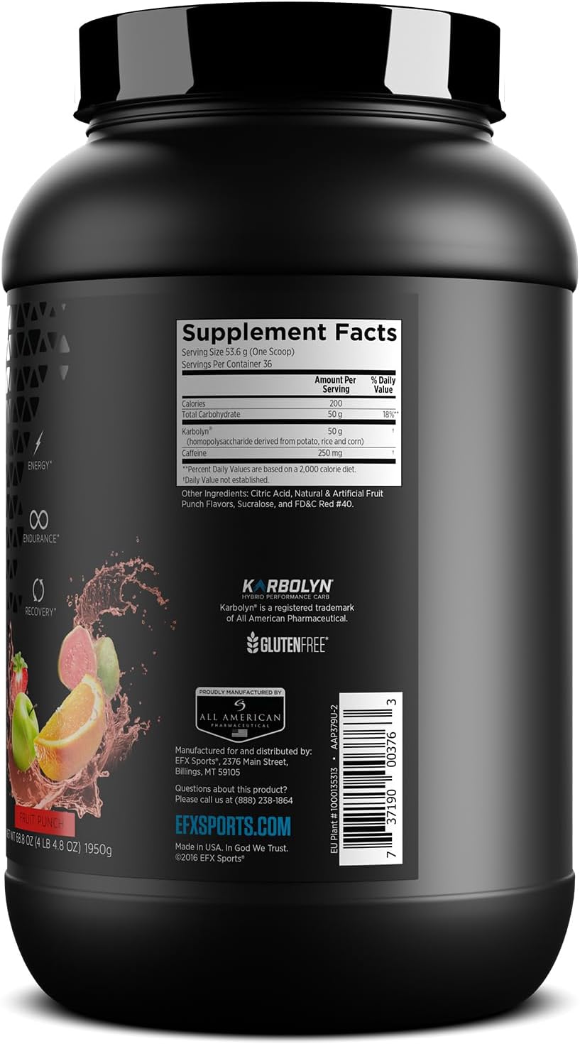EFX Sports Karbolyn Energy + Caffeine Powder - 250mg Caffeine, Sugar Free, 36 Servings - Fruit Punch Flavor