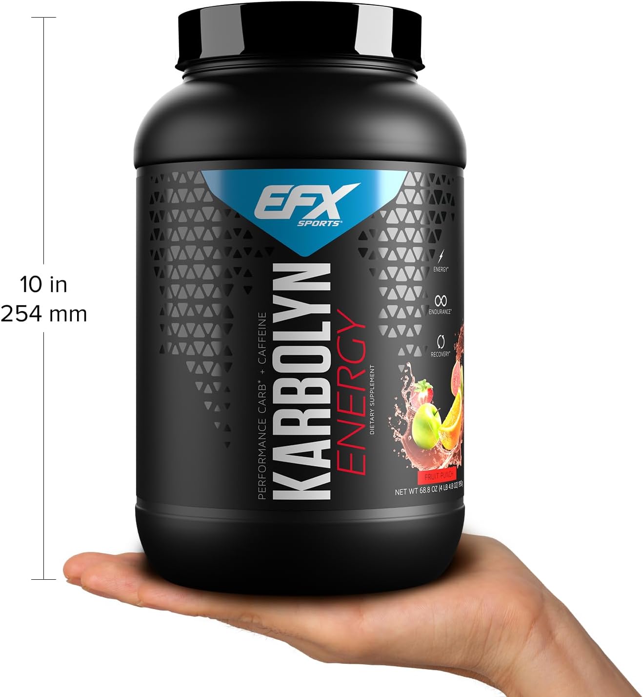 EFX Sports Karbolyn Energy + Caffeine Powder - 250mg Caffeine, Sugar Free, 36 Servings - Fruit Punch Flavor