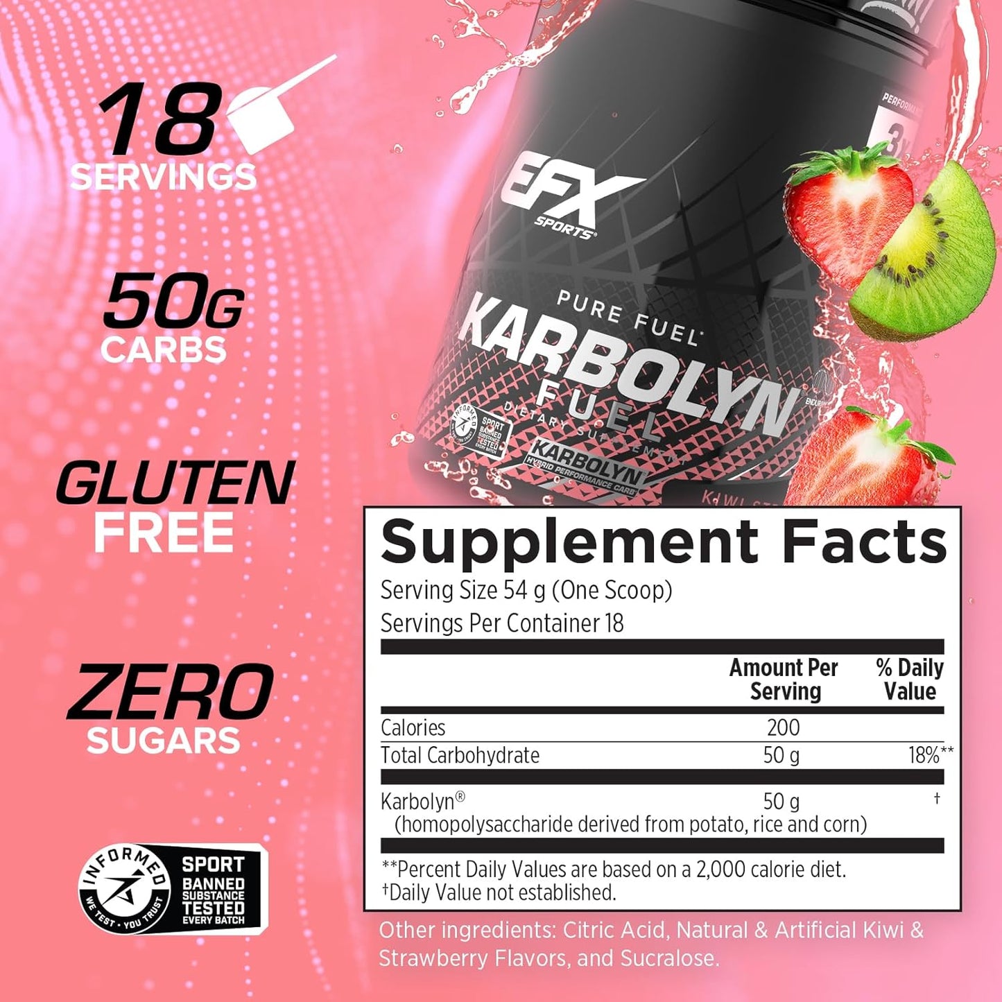 EFX Sports Karbolyn Fuel - Kiwi Strawberry Flavor | Fast-Absorbing Carbohydrate Powder for Carb Loading, Energy, Recovery | Stimulant-Free Formula | 18 Servings