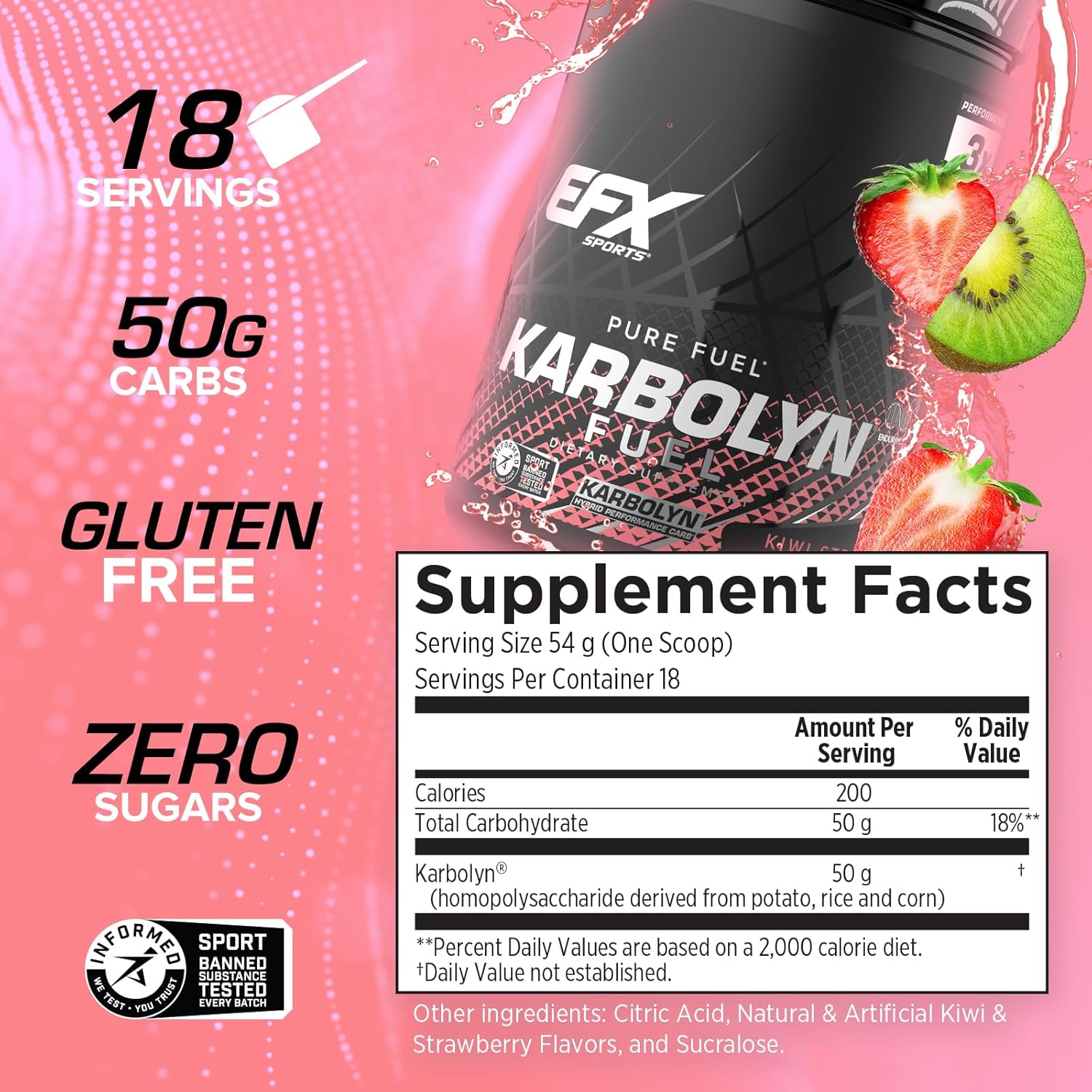 EFX Sports Karbolyn Fuel - Kiwi Strawberry Flavor | Fast-Absorbing Carbohydrate Powder for Carb Loading, Energy, Recovery | Stimulant-Free Formula | 18 Servings