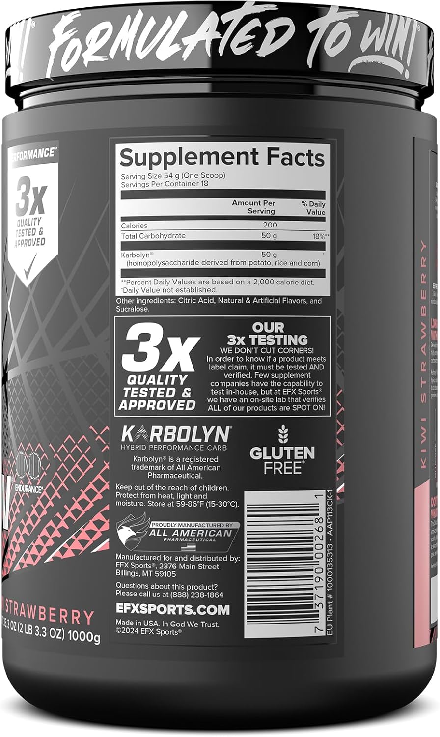 EFX Sports Karbolyn Fuel - Kiwi Strawberry Flavor | Fast-Absorbing Carbohydrate Powder for Carb Loading, Energy, Recovery | Stimulant-Free Formula | 18 Servings
