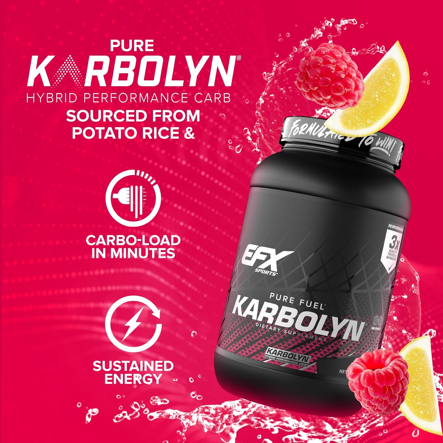 EFX Sports Karbolyn Fuel - Raspberry Lemonade | Fast-Absorbing Carb Powder for Energy & Recovery | 35 Servings
