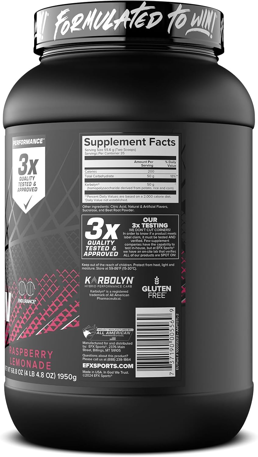 EFX Sports Karbolyn Fuel - Raspberry Lemonade | Fast-Absorbing Carb Powder for Energy & Recovery | 35 Servings