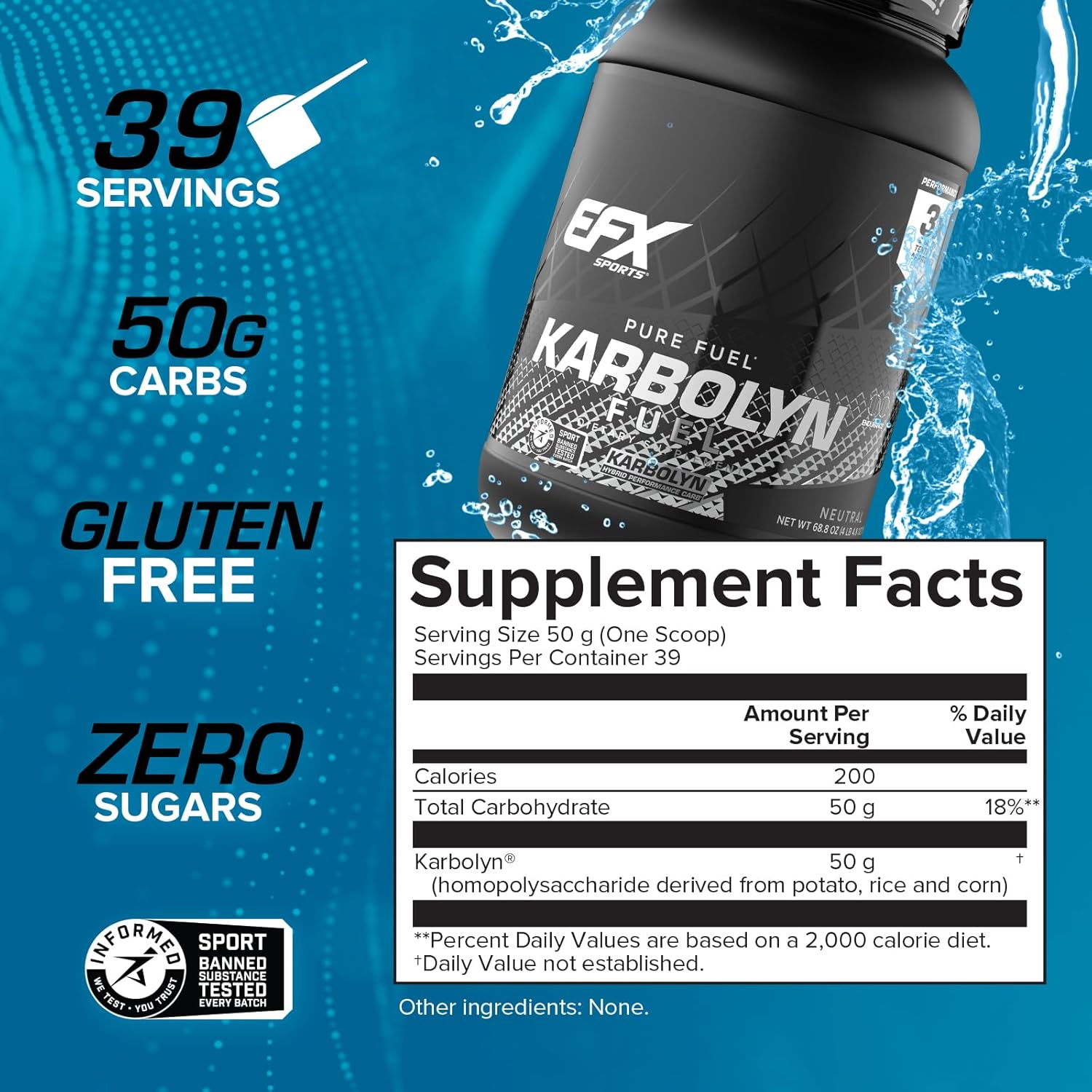 EFX Sports Karbolyn Fuel Carbohydrate Powder - Fast Absorbing, Sustained Energy, Quick Recovery - 39 Servings, Neutral Flavor - BoostGo Australia