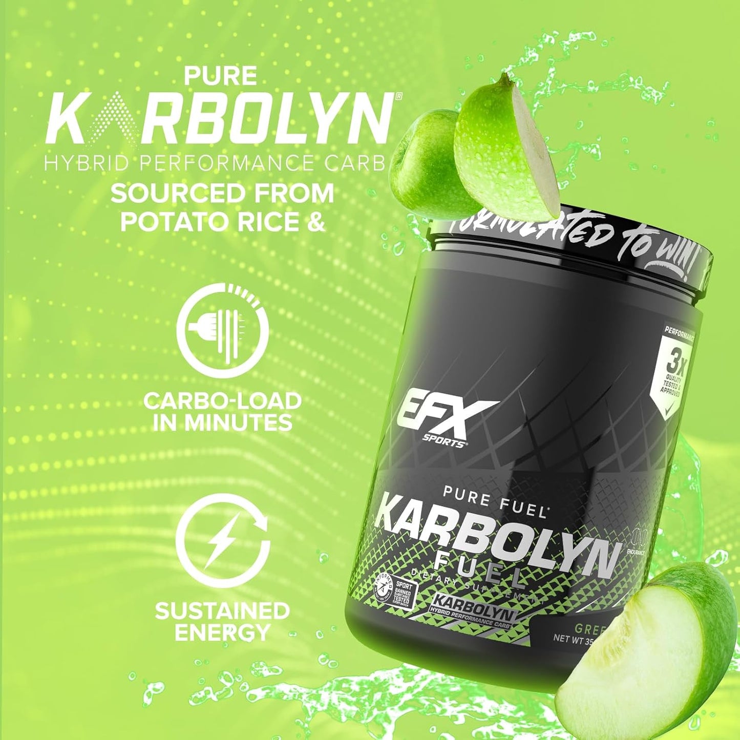 EFX Sports Karbolyn Fuel: Green Apple Carbohydrate Powder for Carb Loading, Energy, Recovery - 18 Servings, Stimulant-Free