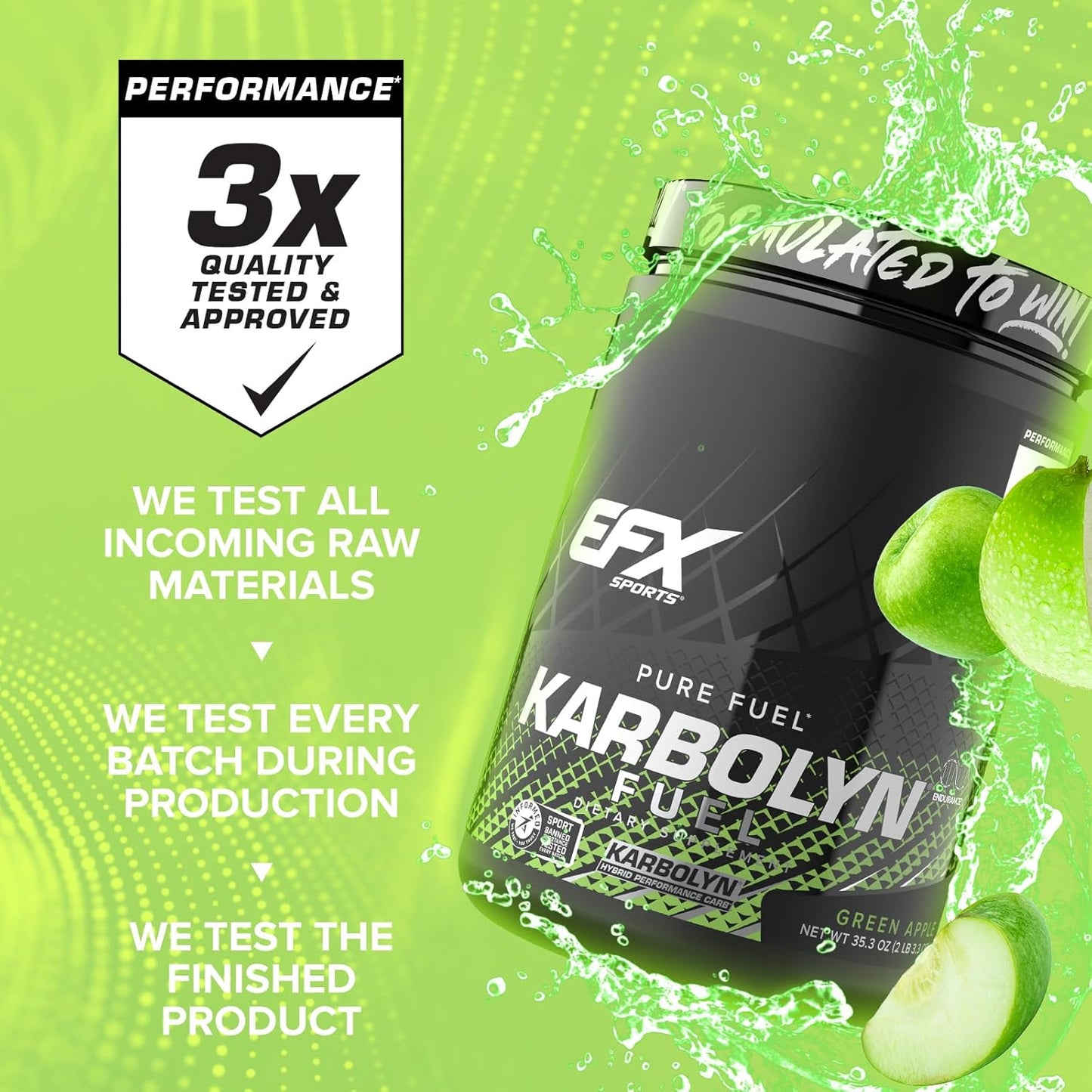 EFX Sports Karbolyn Fuel: Green Apple Carbohydrate Powder for Carb Loading, Energy, Recovery - 18 Servings, Stimulant-Free