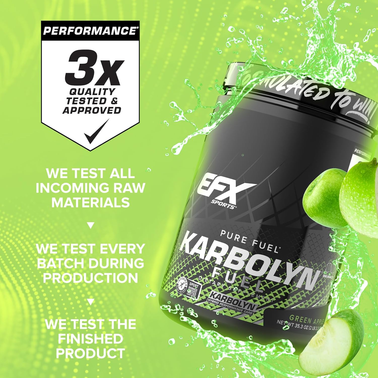 EFX Sports Karbolyn Fuel: Green Apple Carbohydrate Powder for Carb Loading, Energy, Recovery - 18 Servings, Stimulant-Free