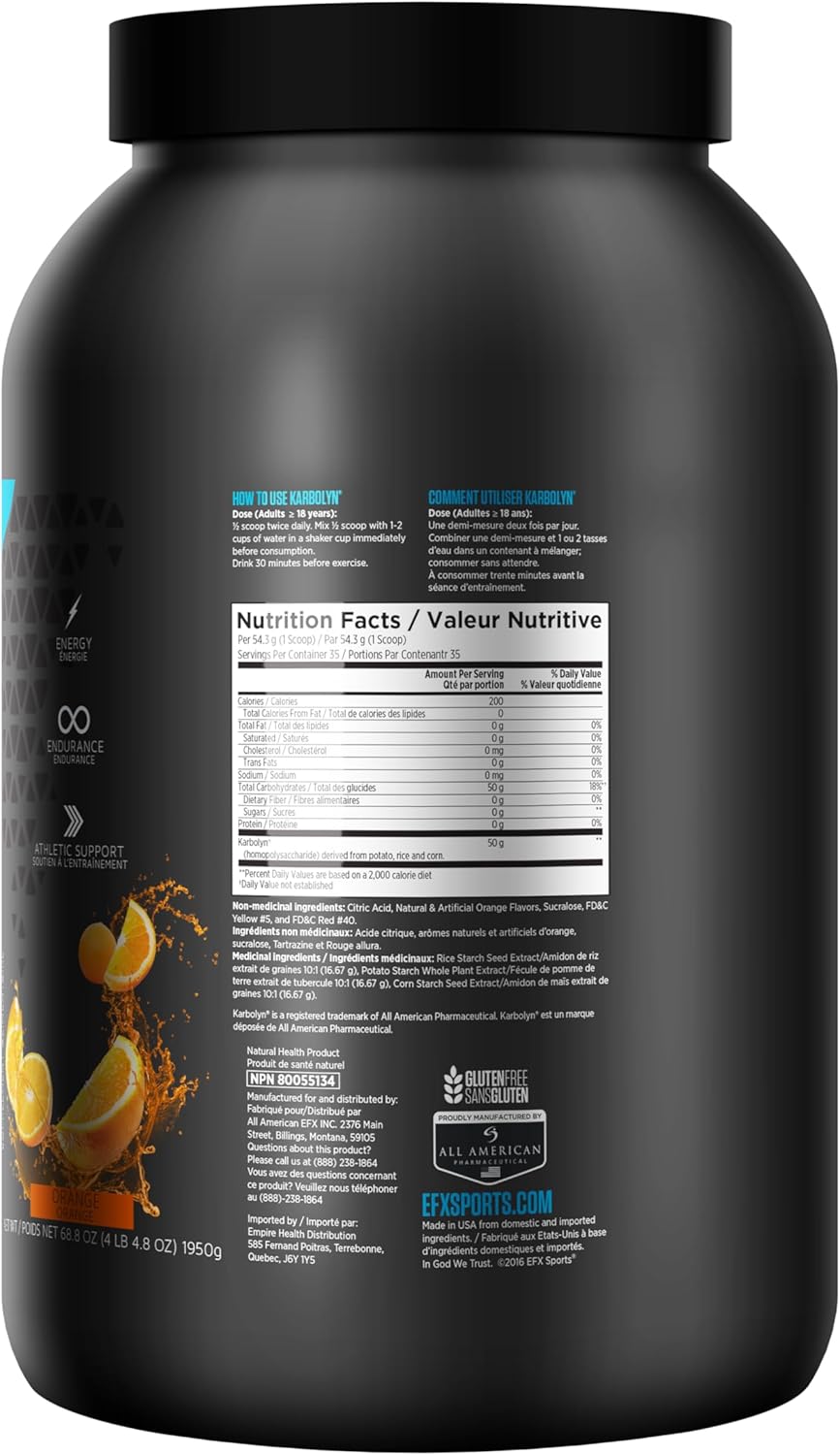 EFX Sports Karbolyn Fuel Powder - Blue Razz Watermelon Flavor | Rapid Carb Absorption for Energy & Recovery | 36 Servings