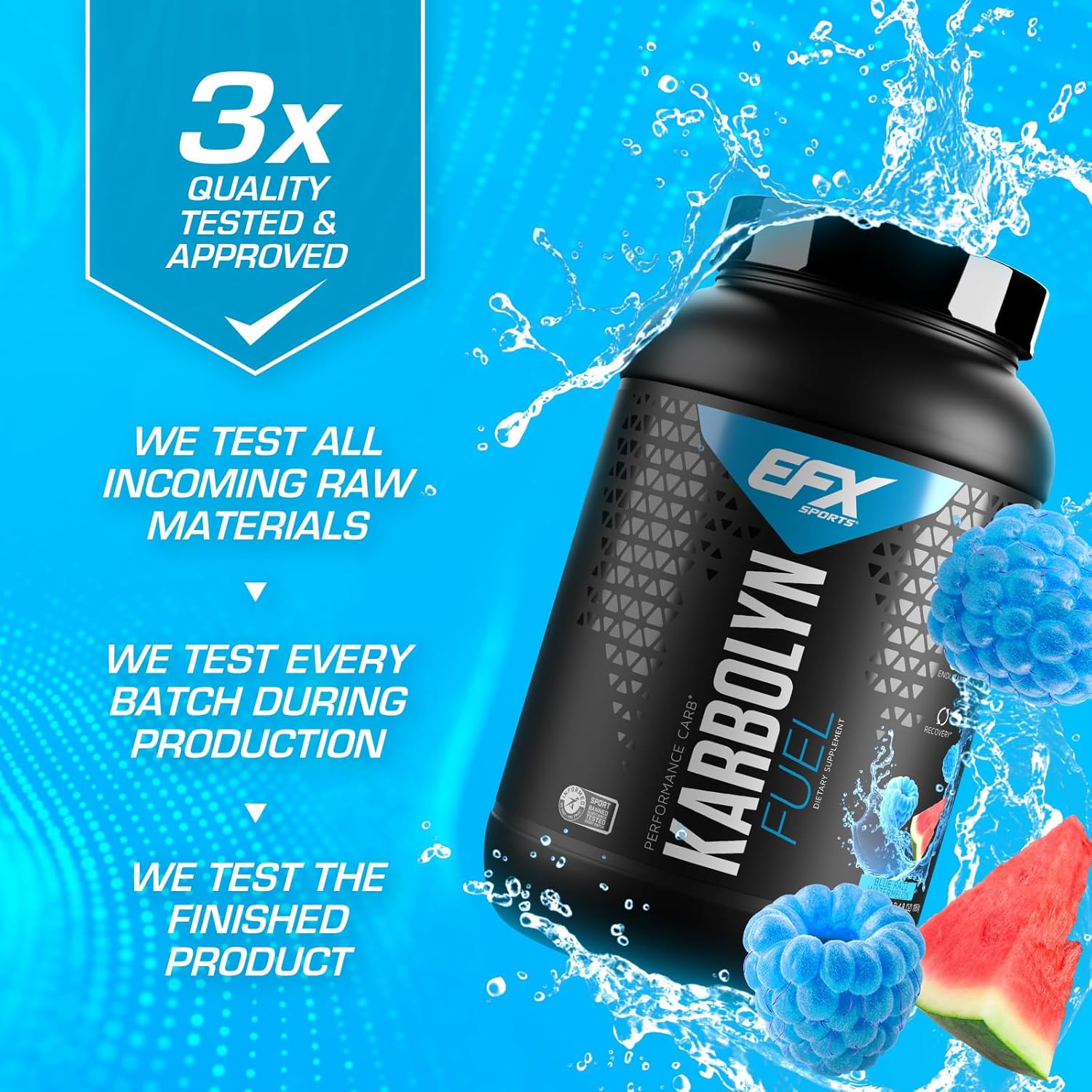 EFX Sports Karbolyn Fuel Powder - Blue Razz Watermelon Flavor | Rapid Carb Absorption for Energy & Recovery | 36 Servings