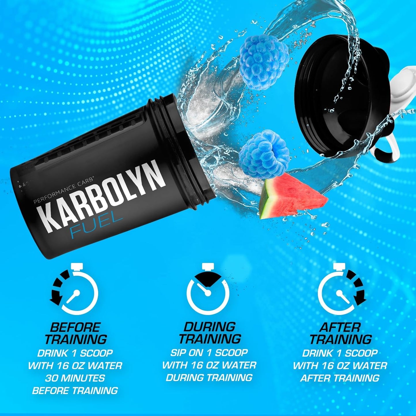 EFX Sports Karbolyn Fuel Powder - Blue Razz Watermelon Flavor | Rapid Carb Absorption for Energy & Recovery | 36 Servings