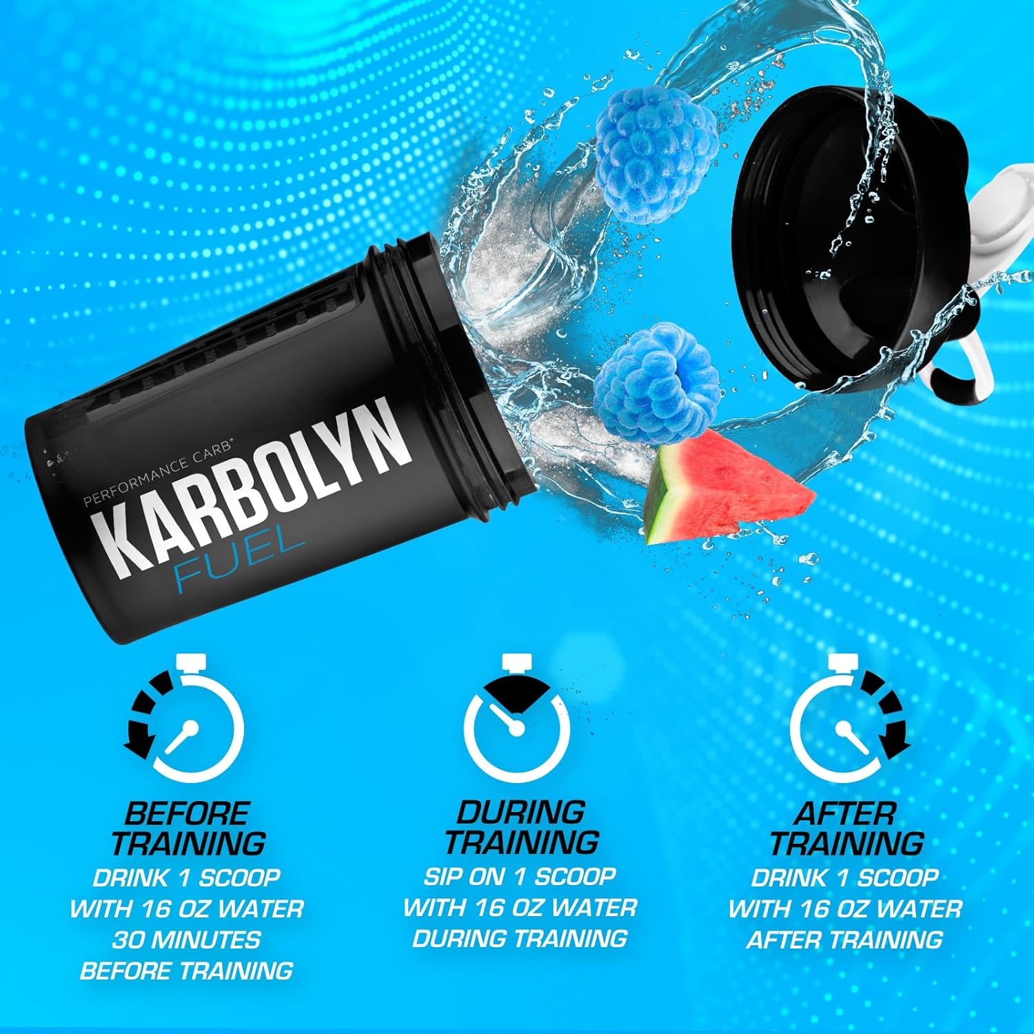 EFX Sports Karbolyn Fuel Powder - Blue Razz Watermelon Flavor | Rapid Carb Absorption for Energy & Recovery | 36 Servings