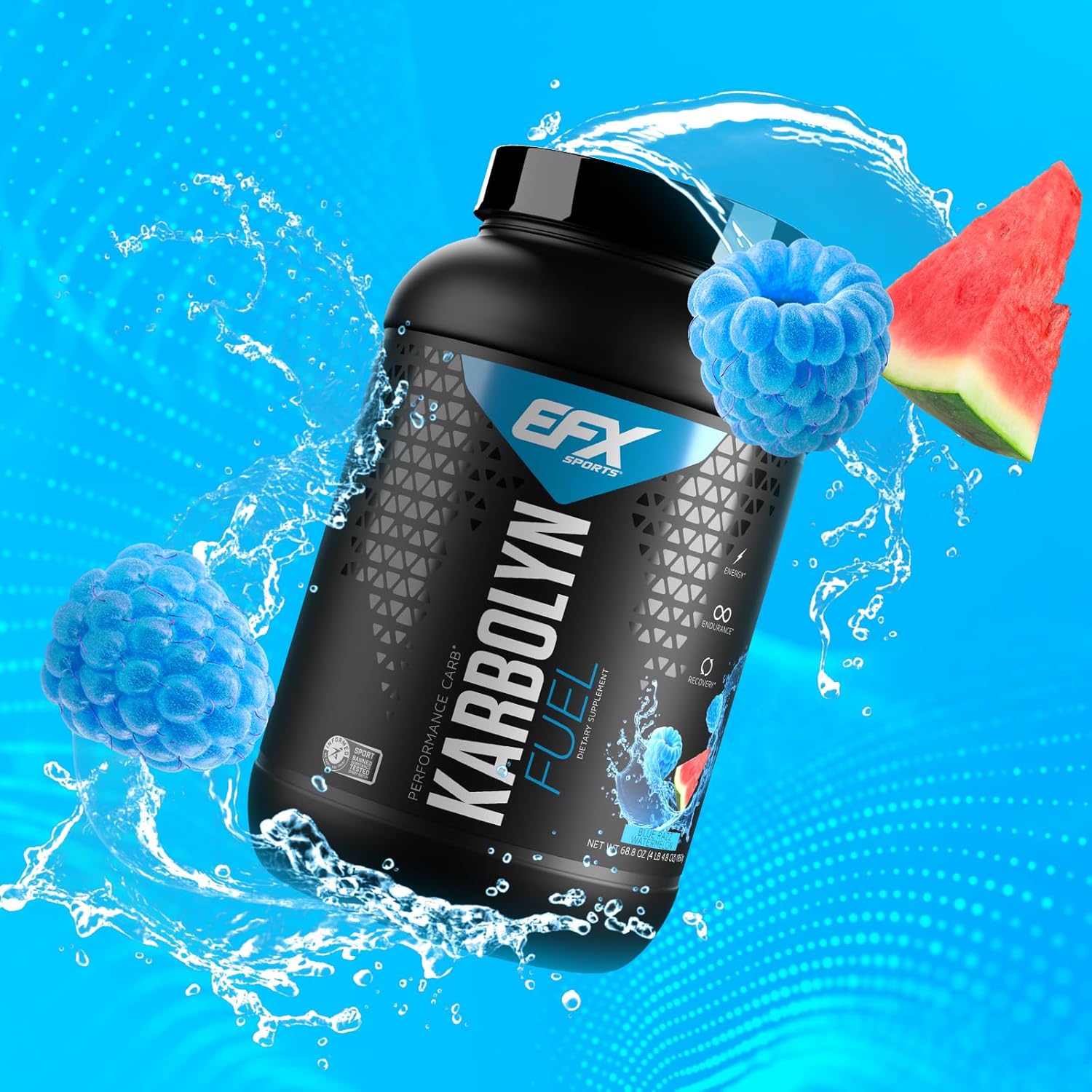 EFX Sports Karbolyn Fuel Powder - Blue Razz Watermelon Flavor | Rapid Carb Absorption for Energy & Recovery | 36 Servings