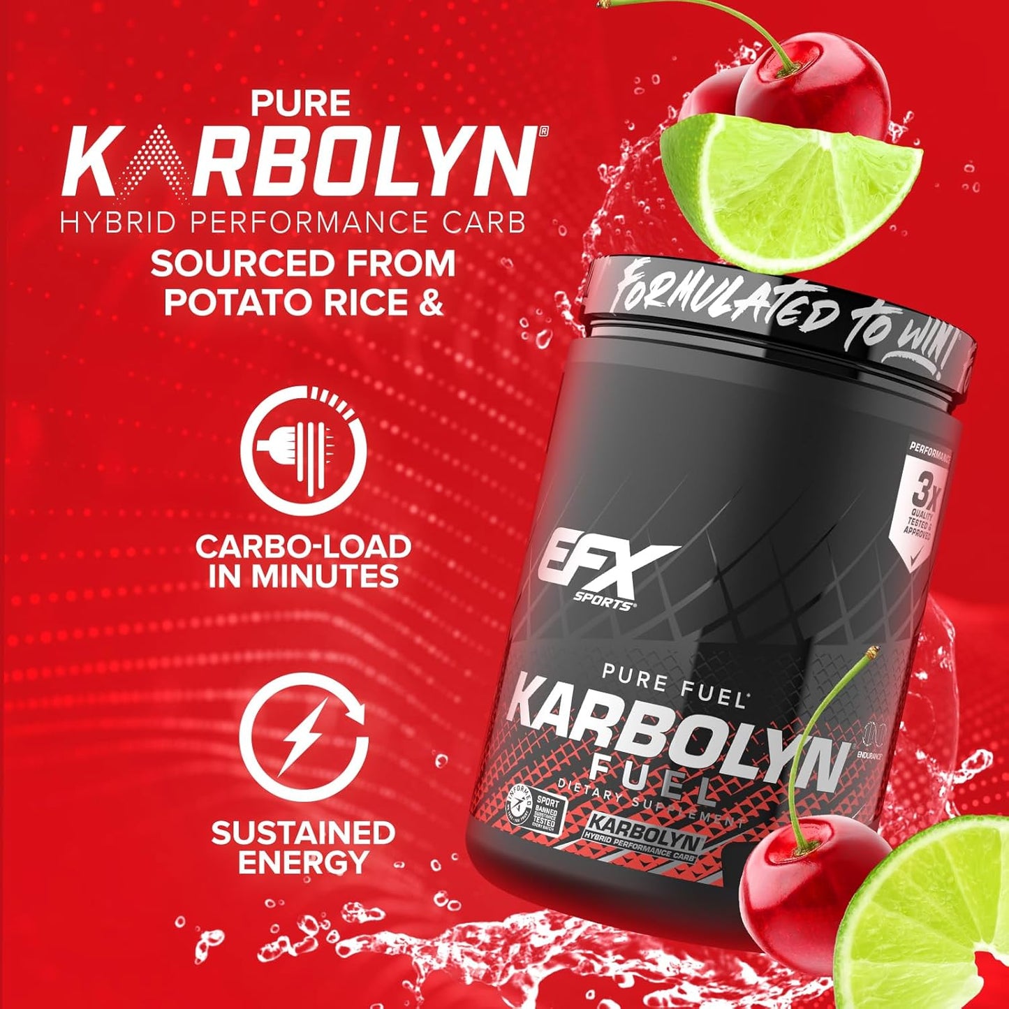 EFX Sports Karbolyn Fuel Powder - Fast-Absorbing Carb Supplement for Energy & Recovery - Cherry Limeade Flavor - 19 Servings