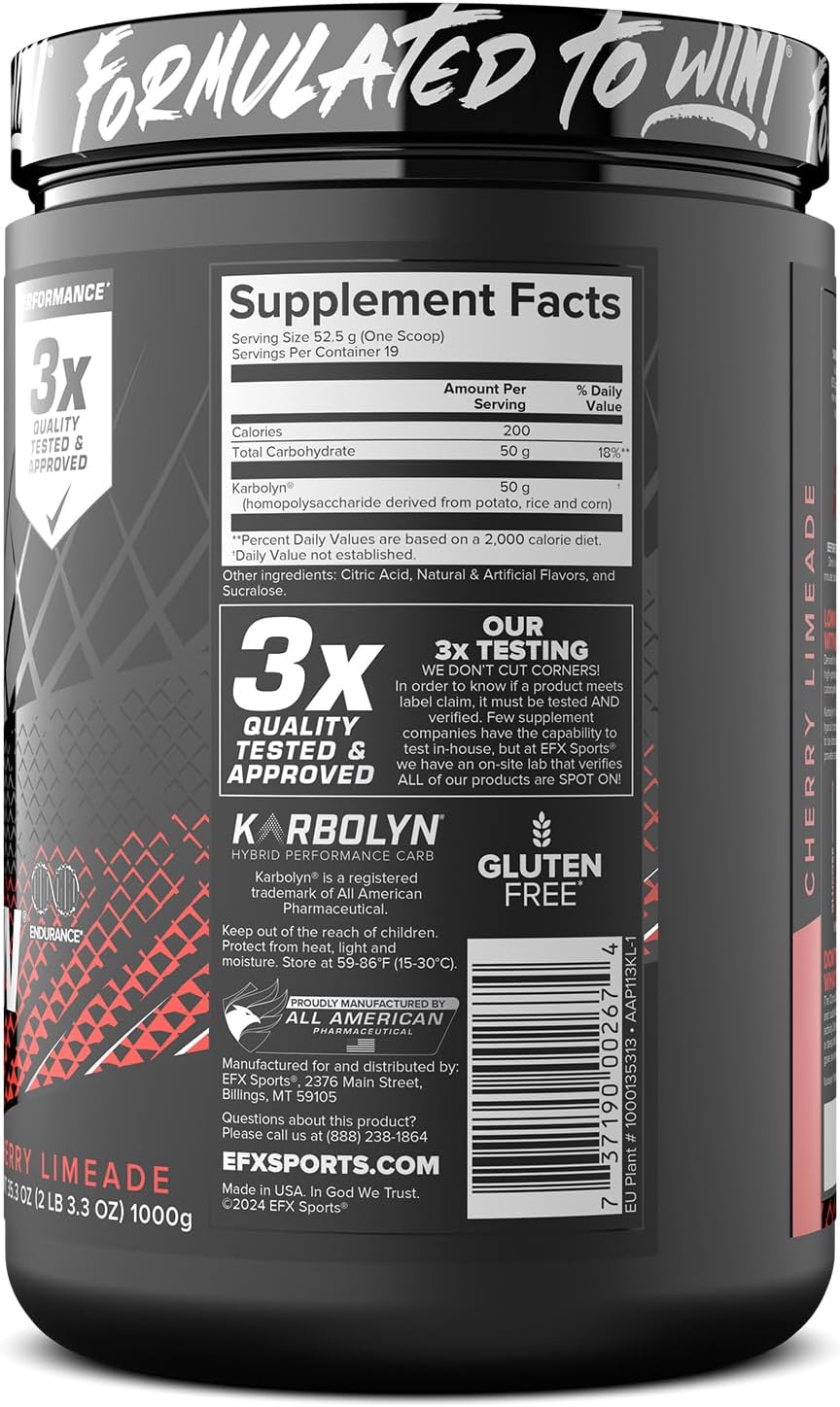 EFX Sports Karbolyn Fuel Powder - Fast-Absorbing Carb Supplement for Energy & Recovery - Cherry Limeade Flavor - 19 Servings