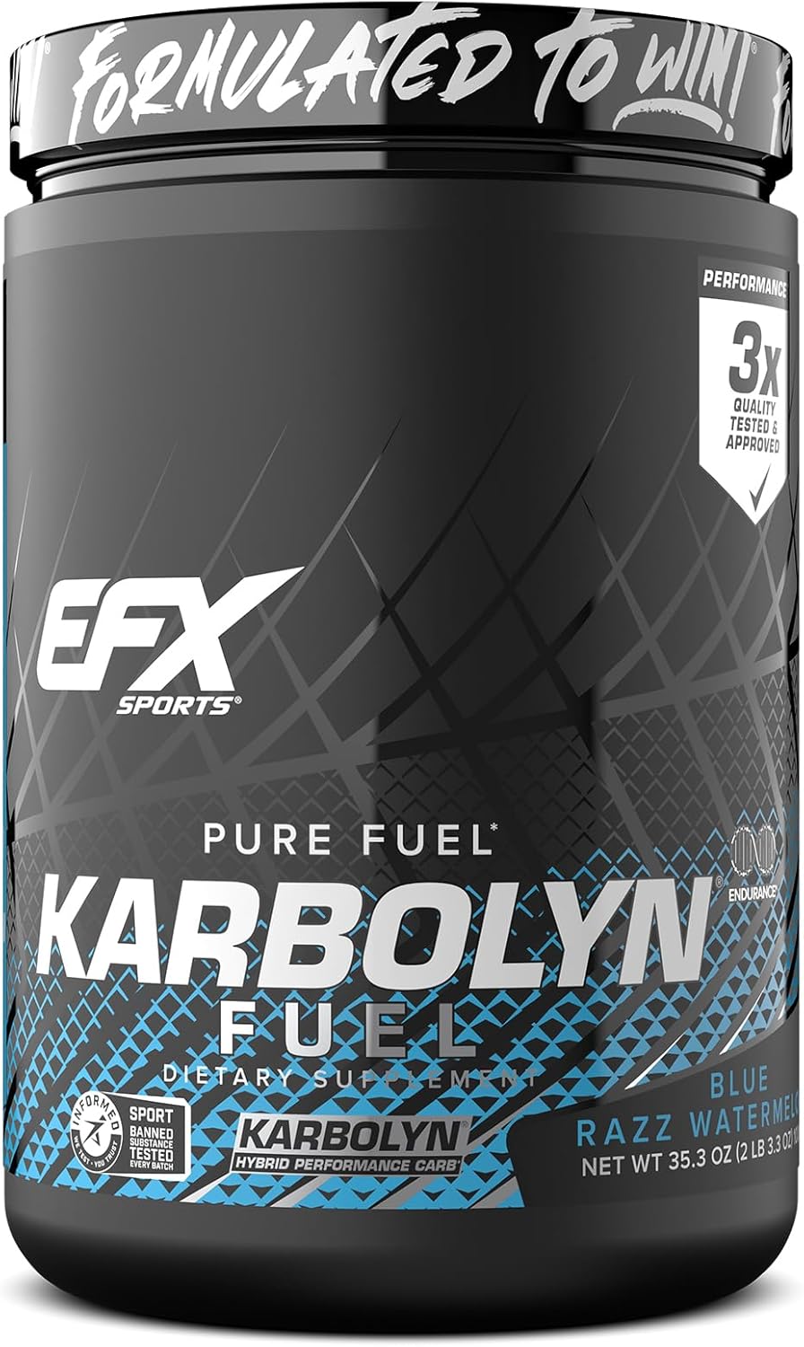 EFX Sports Karbolyn Fuel Powder | Fast-Absorbing Carbohydrates for Carb Loading and Energy | Stimulant-Free Recovery | Blue Razz Watermelon Flavor | 18 Servings