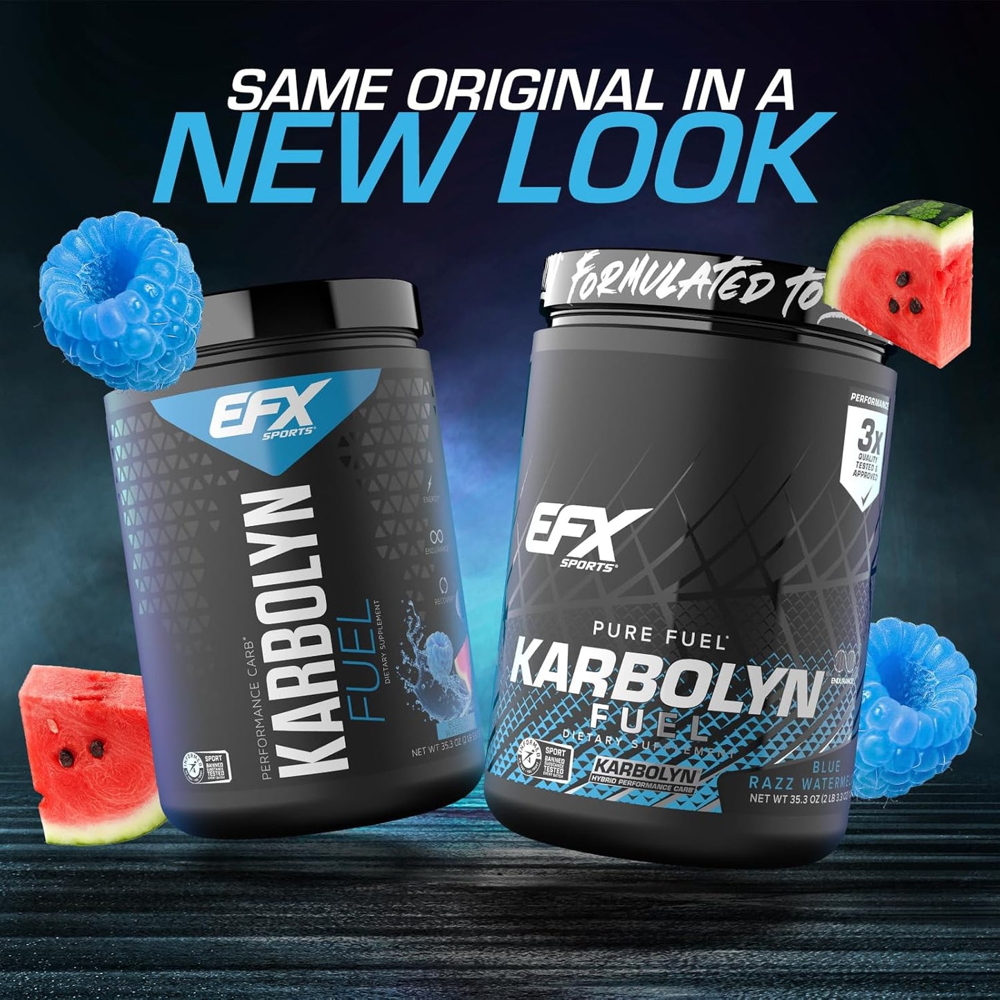 EFX Sports Karbolyn Fuel Powder | Fast-Absorbing Carbohydrates for Carb Loading and Energy | Stimulant-Free Recovery | Blue Razz Watermelon Flavor | 18 Servings