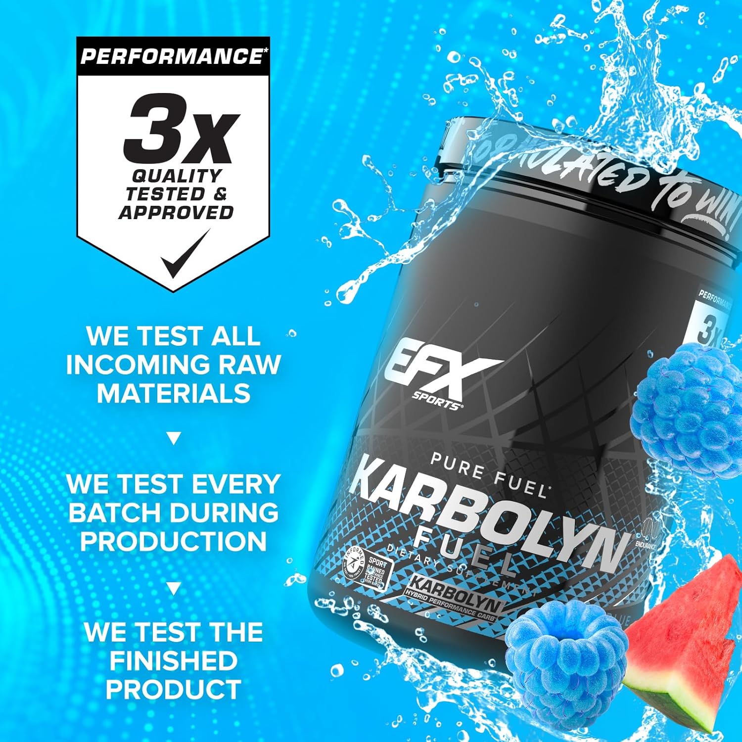 EFX Sports Karbolyn Fuel Powder | Fast-Absorbing Carbohydrates for Carb Loading and Energy | Stimulant-Free Recovery | Blue Razz Watermelon Flavor | 18 Servings