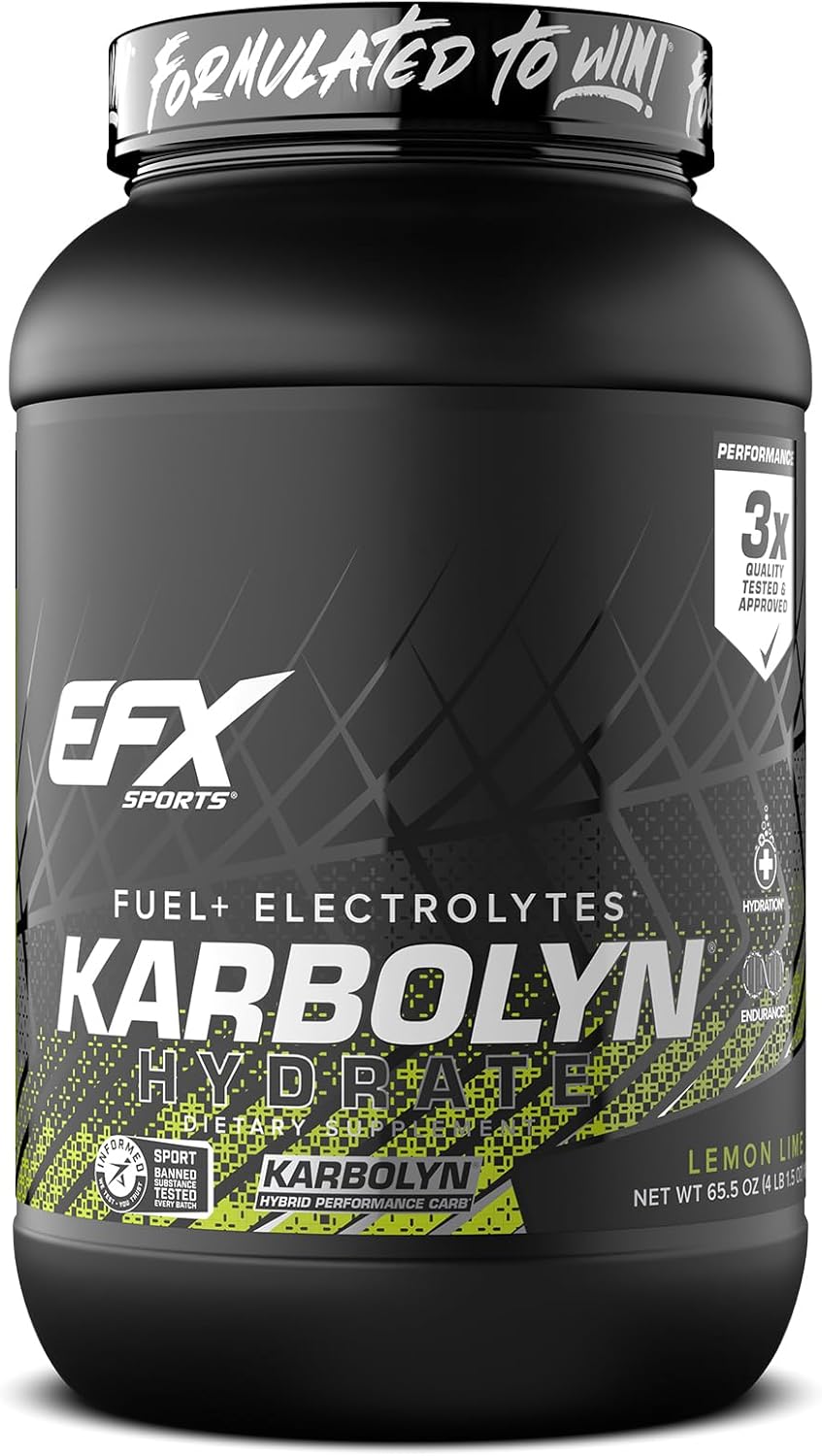 EFX Sports Karbolyn Hydrate Lemon Lime - Carb Powder with Electrolytes for Fuel & Hydration, Sugar-Free Drink Mix, 66 Servings