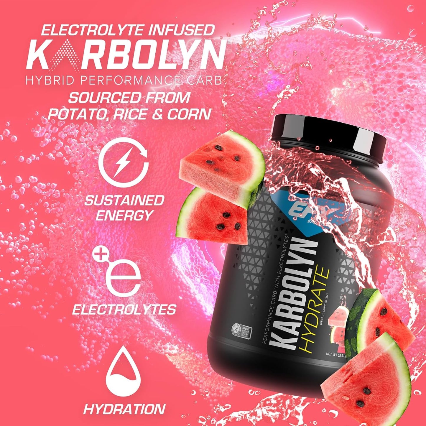 EFX Sports Karbolyn Hydrate Watermelon Wave - Sugar-Free Carbohydrate Powder with Electrolytes for Fuel & Hydration - 66 Servings - BoostGo Australia