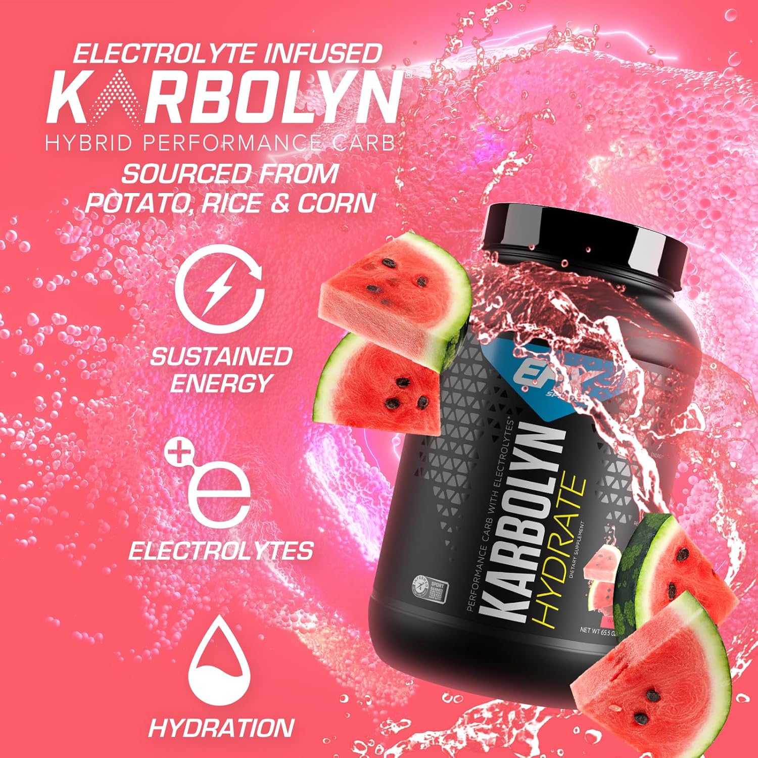 EFX Sports Karbolyn Hydrate Watermelon Wave - Sugar-Free Carbohydrate Powder with Electrolytes for Fuel & Hydration - 66 Servings - BoostGo Australia