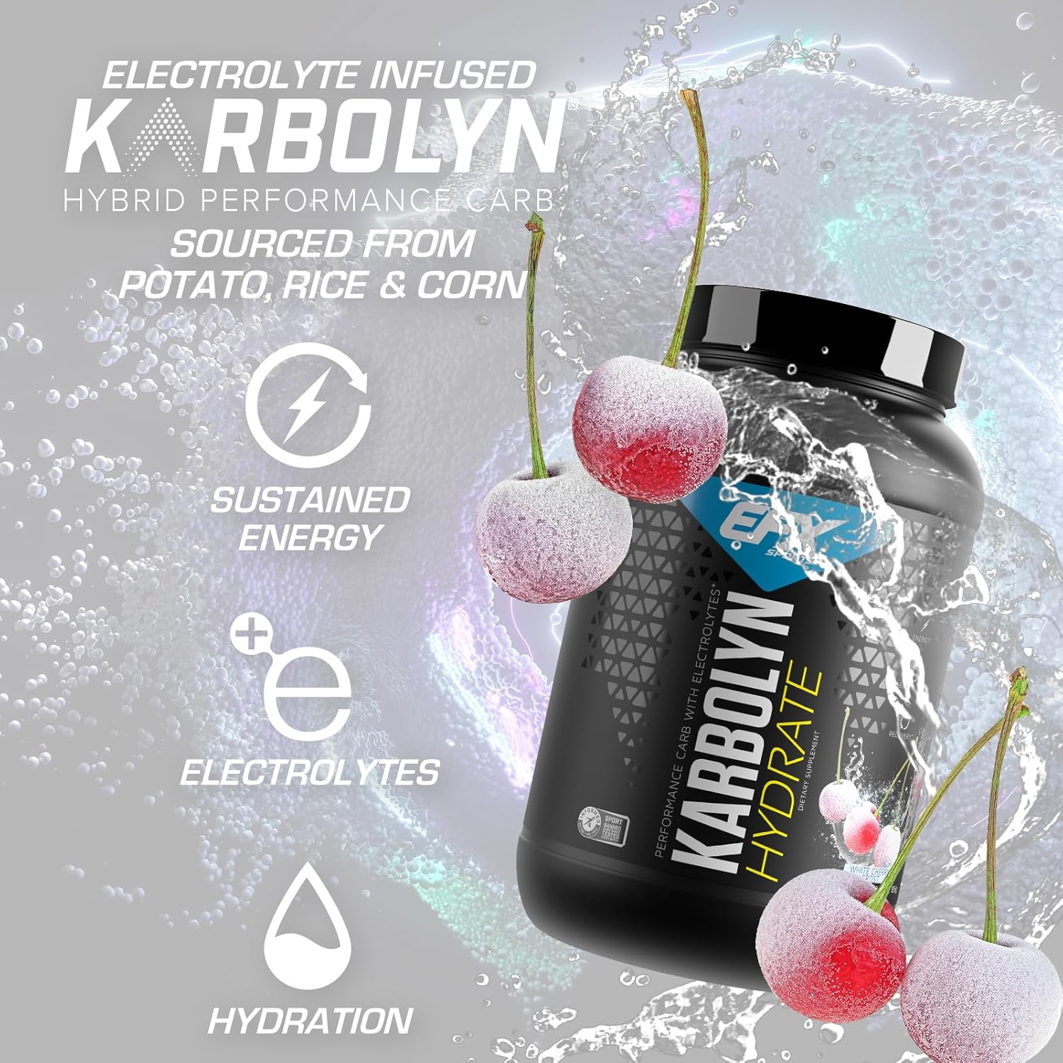 EFX Sports Karbolyn Hydrate White Cherry Frost - Carbohydrate Powder with Electrolytes for Fuel & Hydration, Sugar-Free Drink Mix (66 Servings)