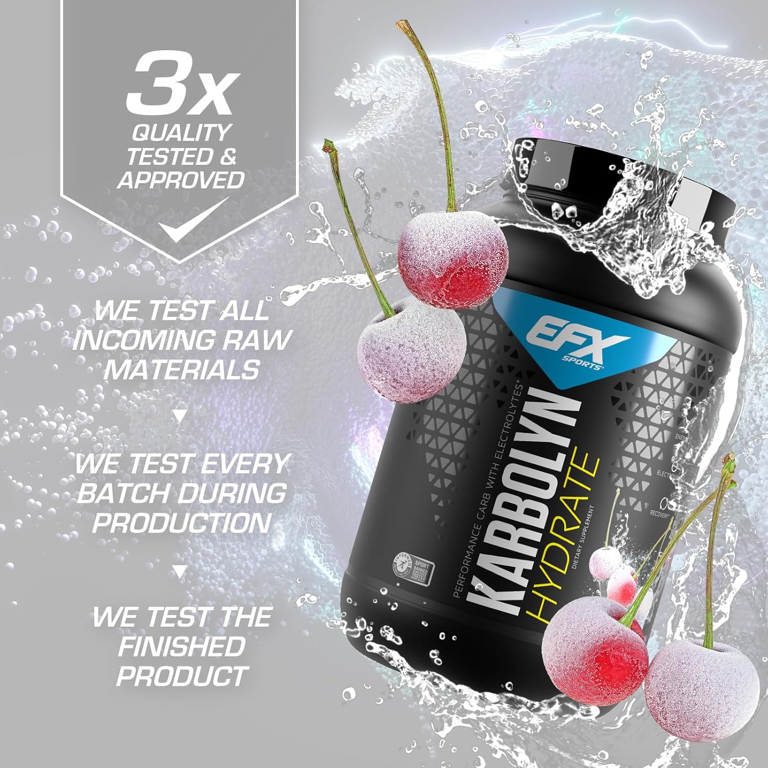 EFX Sports Karbolyn Hydrate White Cherry Frost - Carbohydrate Powder with Electrolytes for Fuel & Hydration, Sugar-Free Drink Mix (66 Servings)