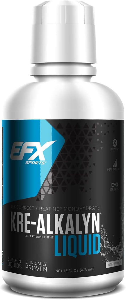EFX Sports Kre-Alkalyn Creatine Liquid Concentrate - PH-Correct Monohydrate Formula for Muscle Gain & Performance Enhancement (63 Servings, Unflavored)