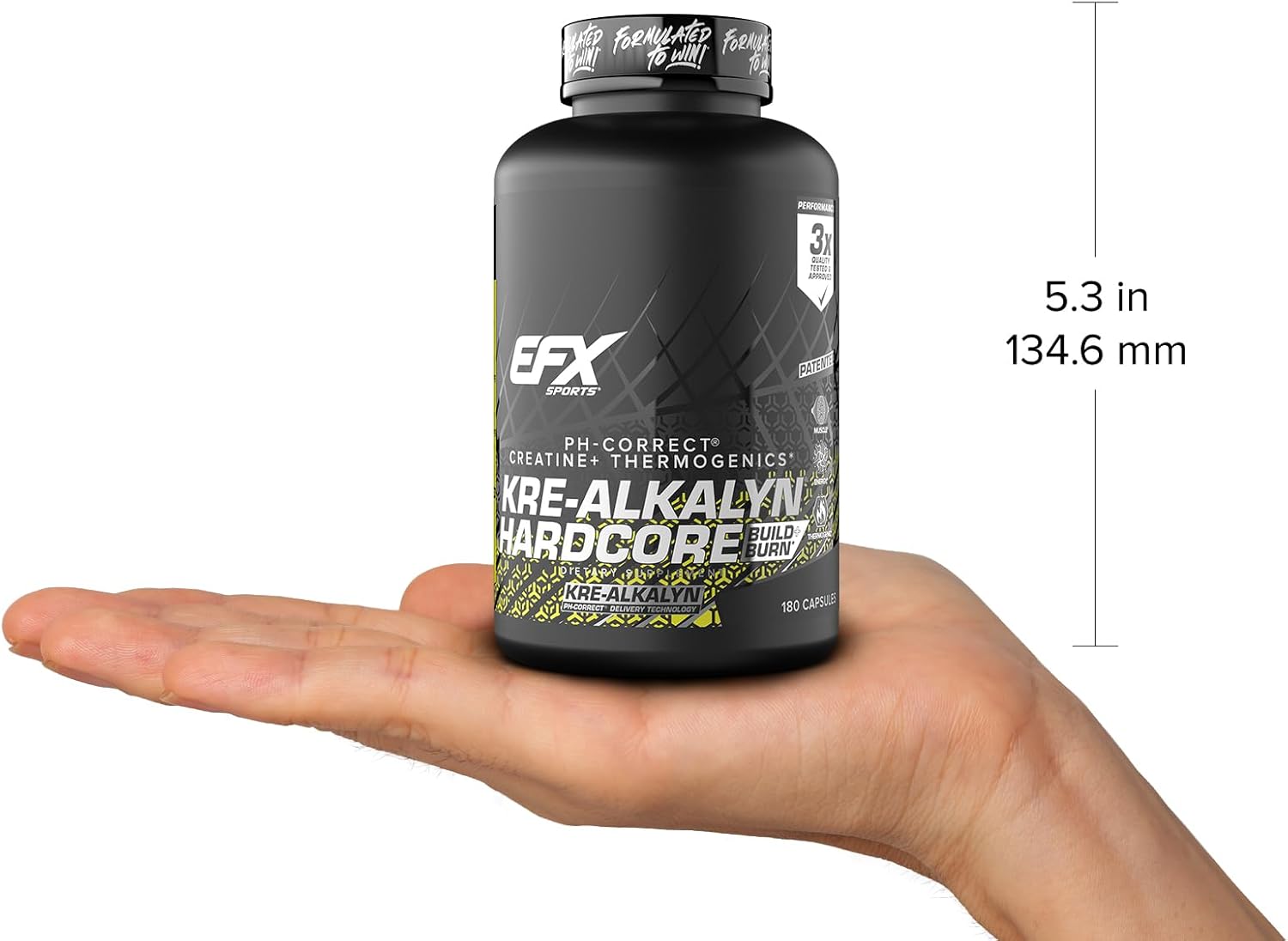 EFX Sports Kre-Alkalyn Hardcore: Thermogenic Creatine Monohydrate Pill for Energy & Strength | Pre Workout Supplement, 60 Servings