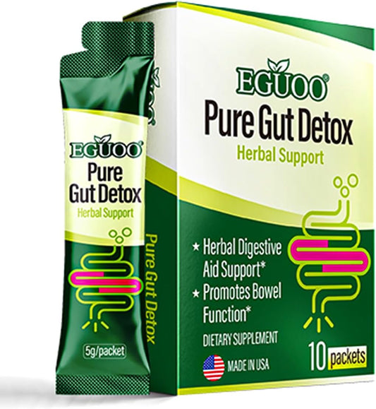 EGUOO Pure Gut Detox Cleanse Powder for Men and Women - Relief from Bloating and Constipation with Senna, Cascara Sagrada, Digestive Enzymes, Probiotic Blend, and Prebiotic