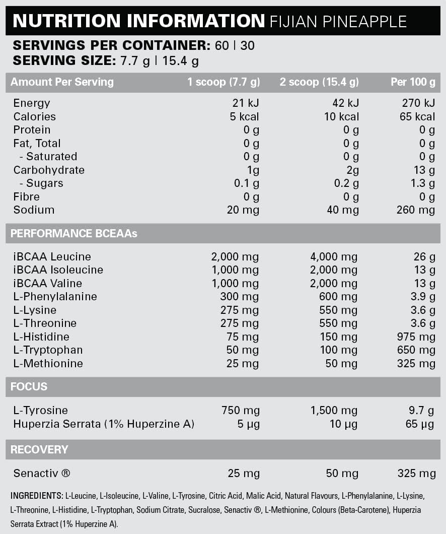 EHP Labs Beyond BCAA Powder - Amino Acids Supplement for Muscle Recovery - 60 Servings, Fijian Pineapple Flavor