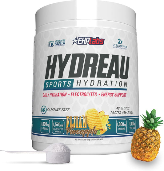 EHP Labs Hydreau Electrolytes Powder - Sugar-Free Hydration for Endurance - Fijian Pineapple Flavor - Men and Women - 40 Servings