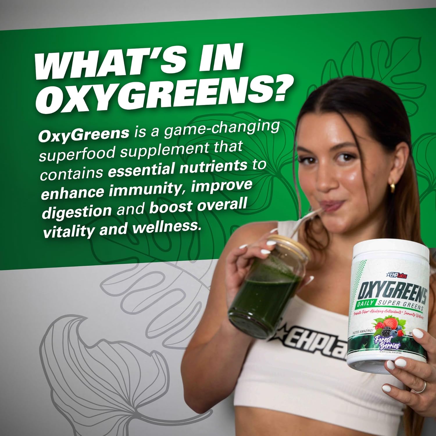 EHP Labs OxyGreens Super Greens Powder - Spirulina & Chlorella Superfood with Prebiotic Fibre, Antioxidants & Immunity Support - 30 Servings
