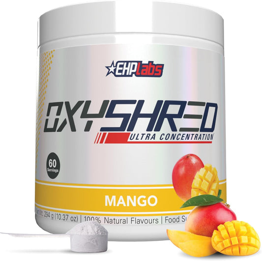 EHP Labs OxyShred Mango Preworkout Powder - Energy Boost Drink with L Glutamine & Acetyl L Carnitine, 60 Servings
