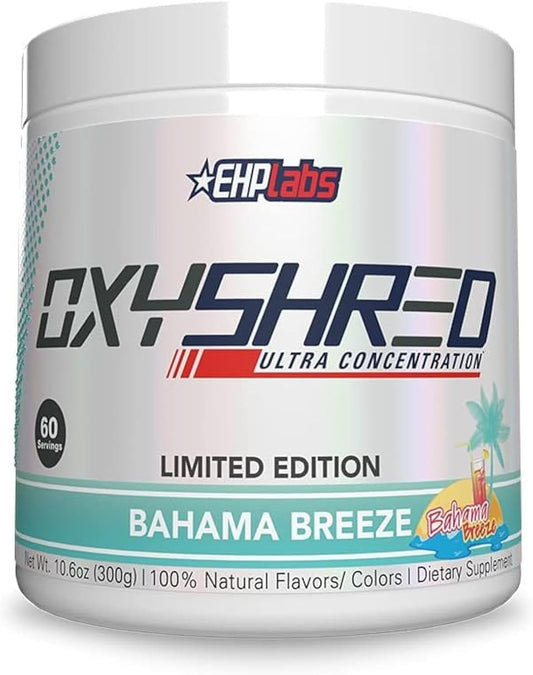 EHP Labs OxyShred Preworkout Powder - Energy Boost Drink with L Glutamine & Acetyl L Carnitine - Bahama Breeze Flavor - 60 Servings