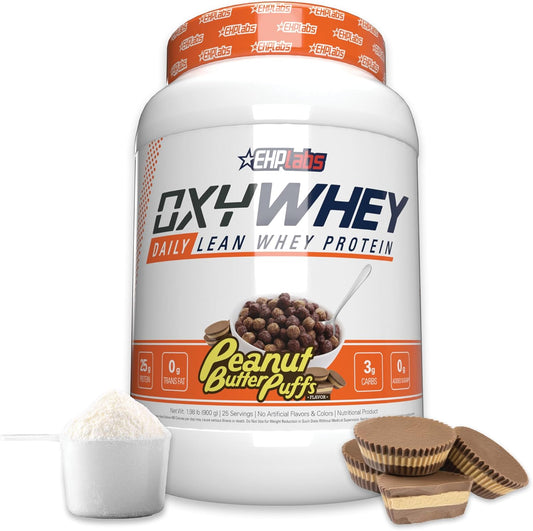 EHP Labs OxyWhey Peanut Butter Puffs Protein Powder - 25 Servings, Whey Isolate, Sugar-Free Meal Replacement Shake