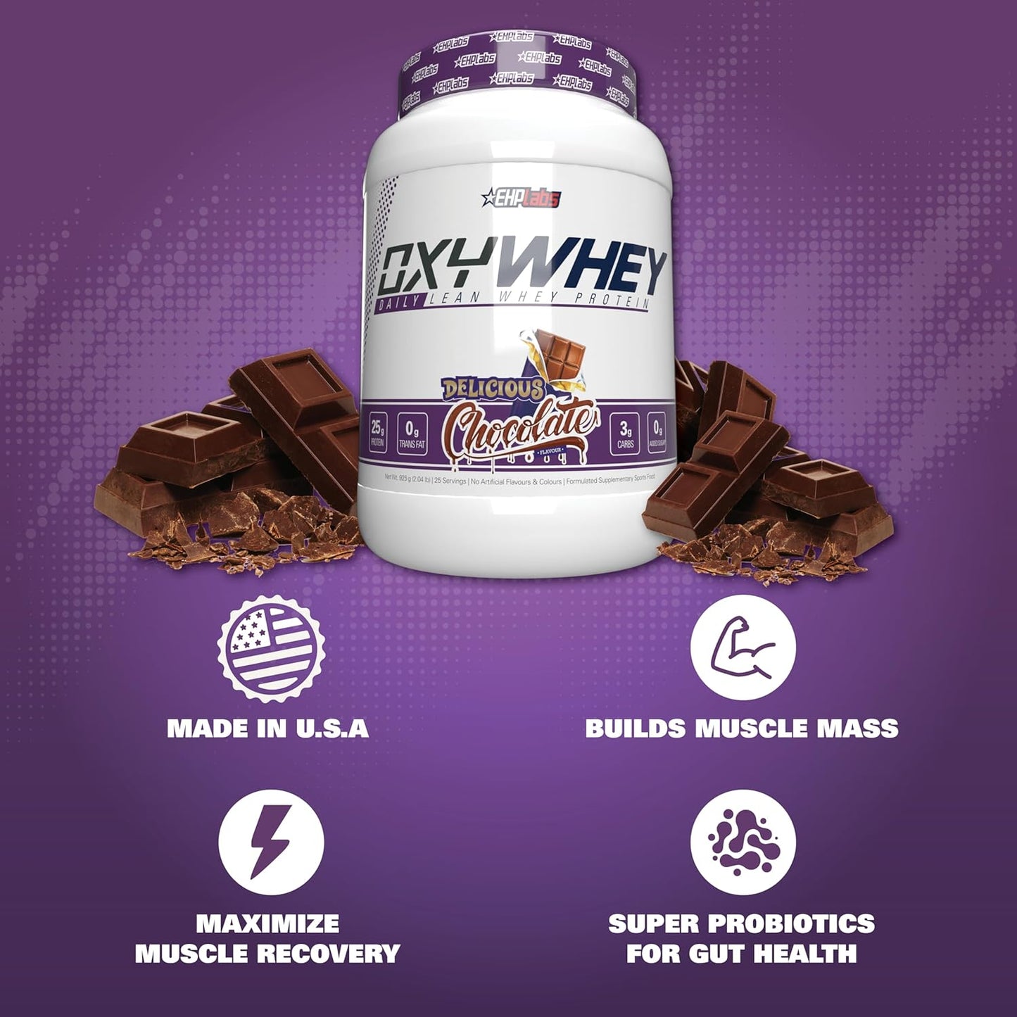 EHP Labs OxyWhey Protein Powder - Sugar-Free Whey Isolate Shake, Meal Replacement, 25 Servings, Delicious Chocolate Flavor