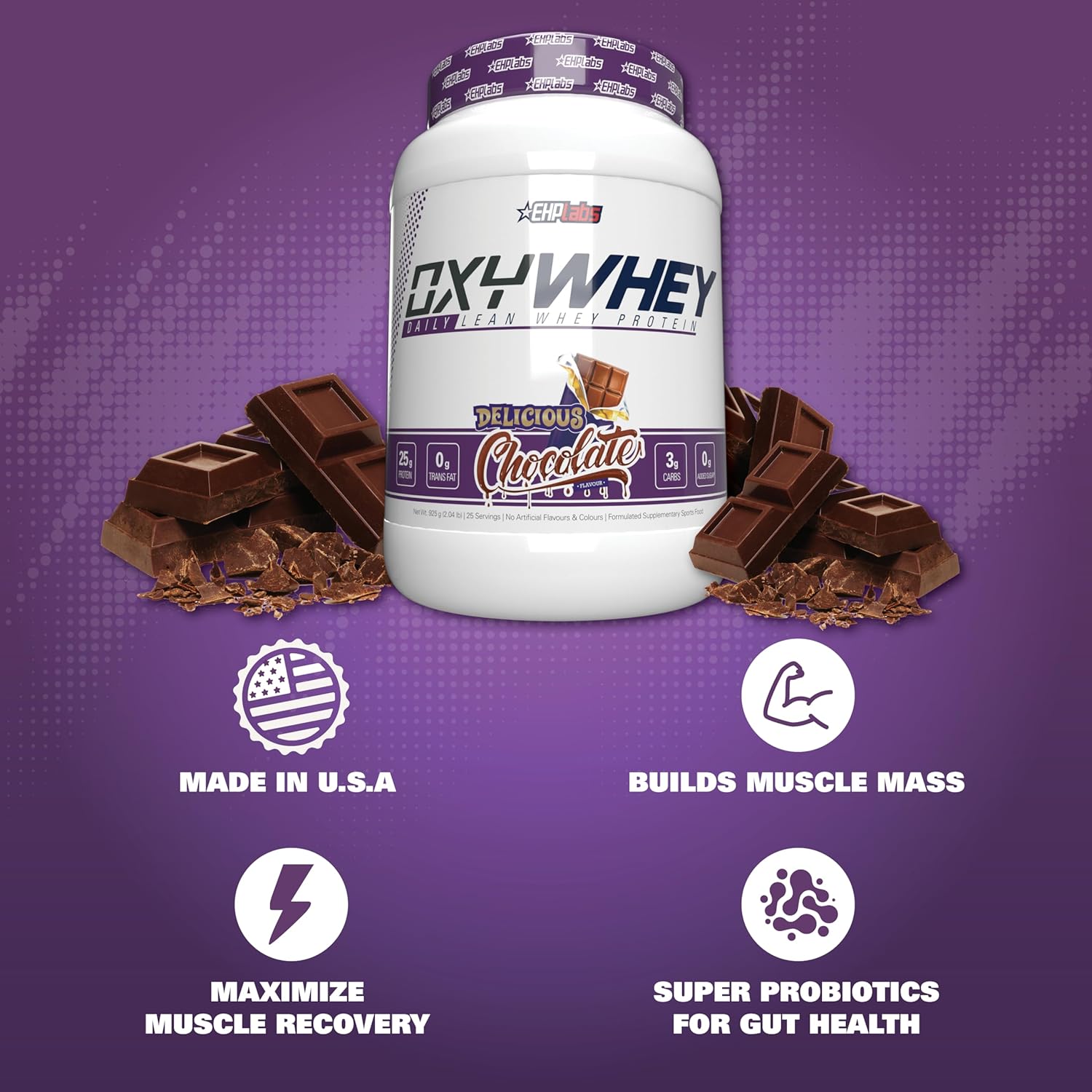 EHP Labs OxyWhey Protein Powder - Sugar-Free Whey Isolate Shake, Meal Replacement, 25 Servings, Delicious Chocolate Flavor