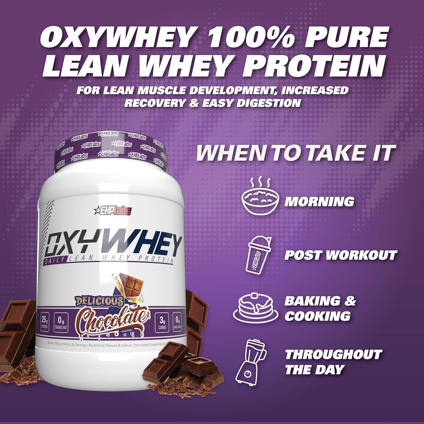 EHP Labs OxyWhey Protein Powder - Sugar-Free Whey Isolate Shake, Meal Replacement, 25 Servings, Delicious Chocolate Flavor