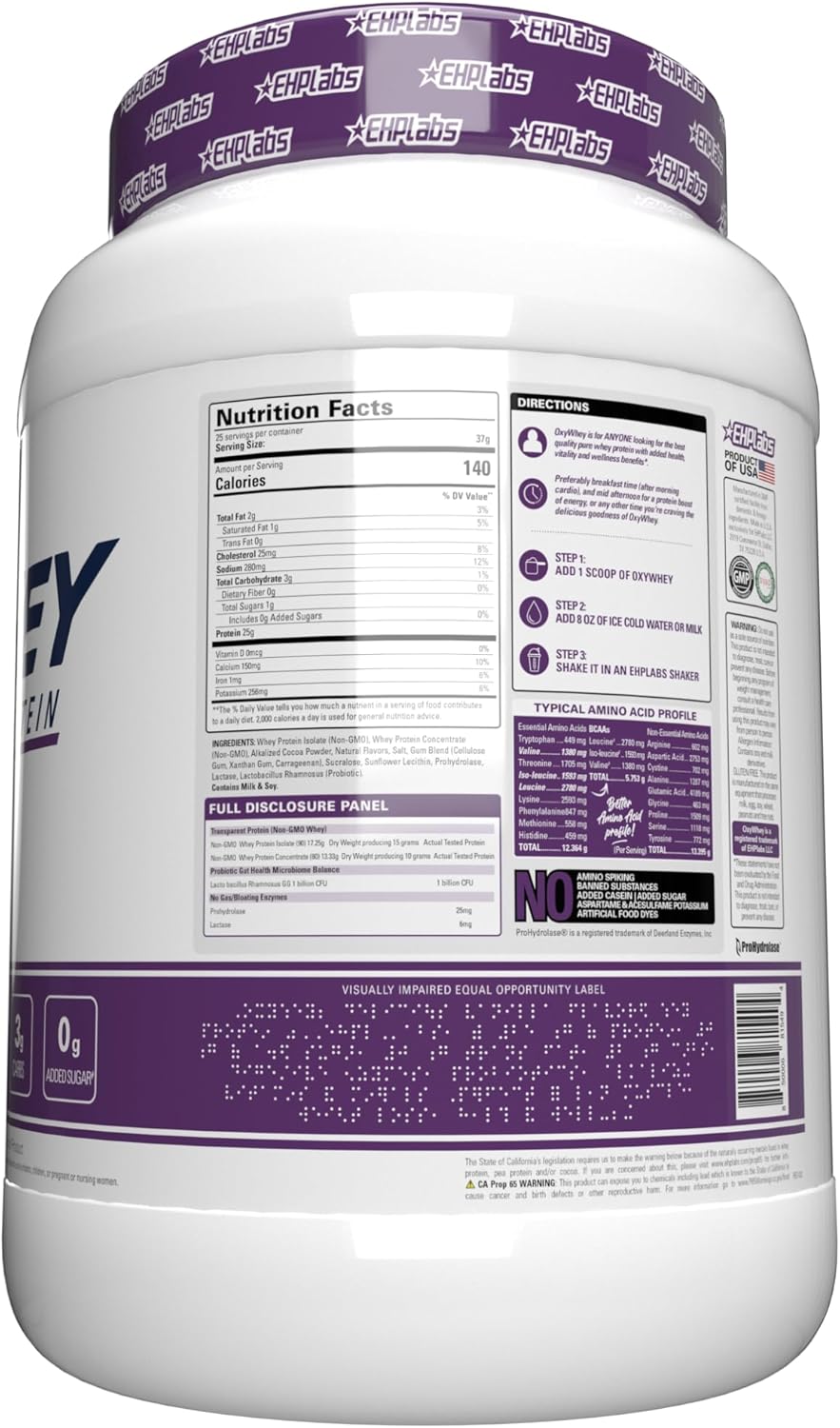 EHP Labs OxyWhey Protein Powder - Sugar-Free Whey Isolate Shake, Meal Replacement, 25 Servings, Delicious Chocolate Flavor