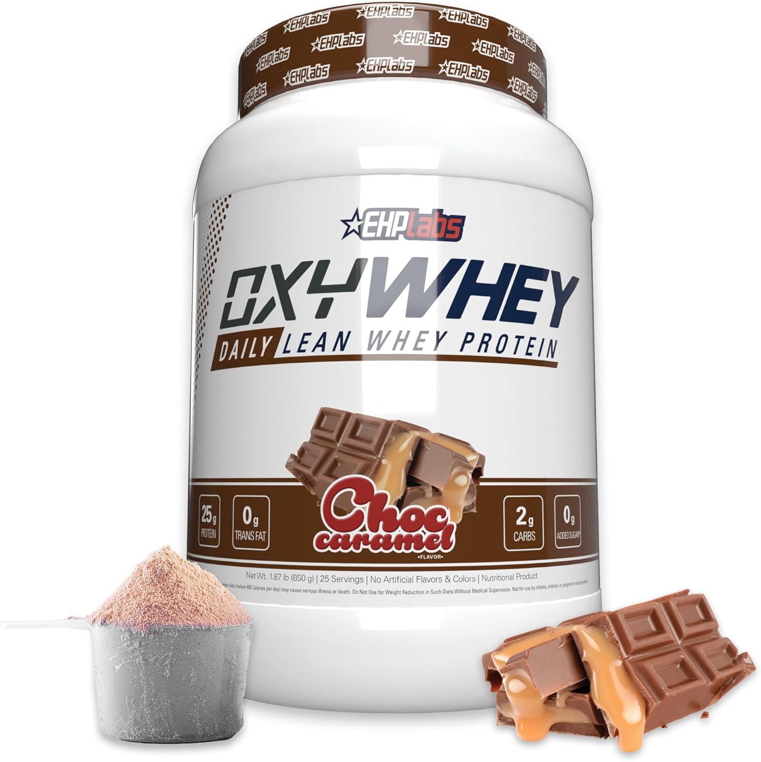 EHP Labs OxyWhey Whey Protein Powder - Chocolate Caramel Flavor, 25g Whey Isolate, Sugar-Free Meal Replacement Shake - 25 Servings