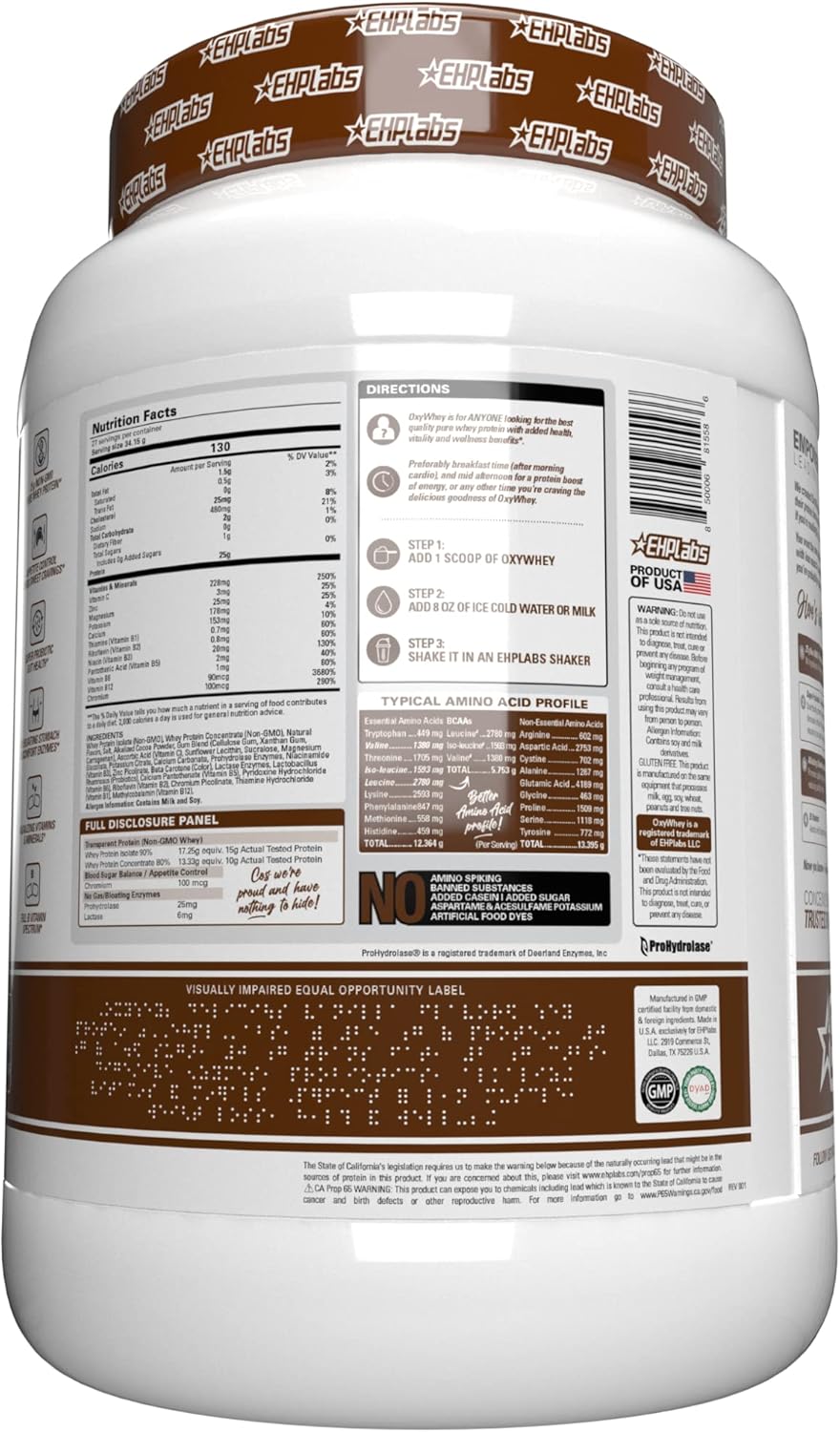 EHP Labs OxyWhey Whey Protein Powder - Chocolate Caramel Flavor, 25g Whey Isolate, Sugar-Free Meal Replacement Shake - 25 Servings