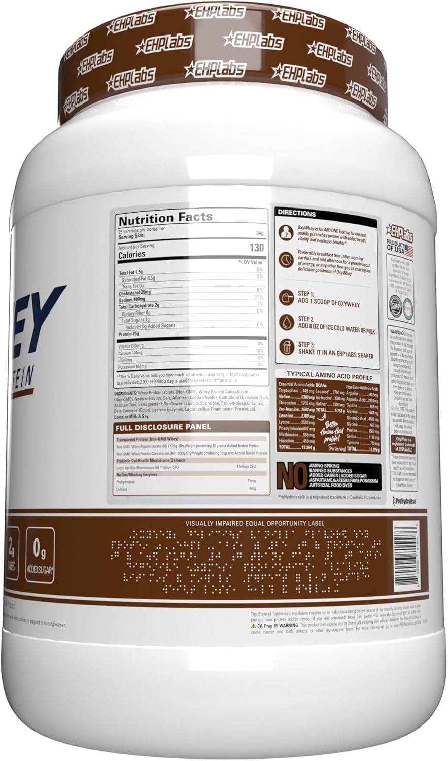 EHP Labs OxyWhey Whey Protein Powder - Chocolate Caramel Flavor, 25g Whey Isolate, Sugar-Free Meal Replacement Shake - 25 Servings