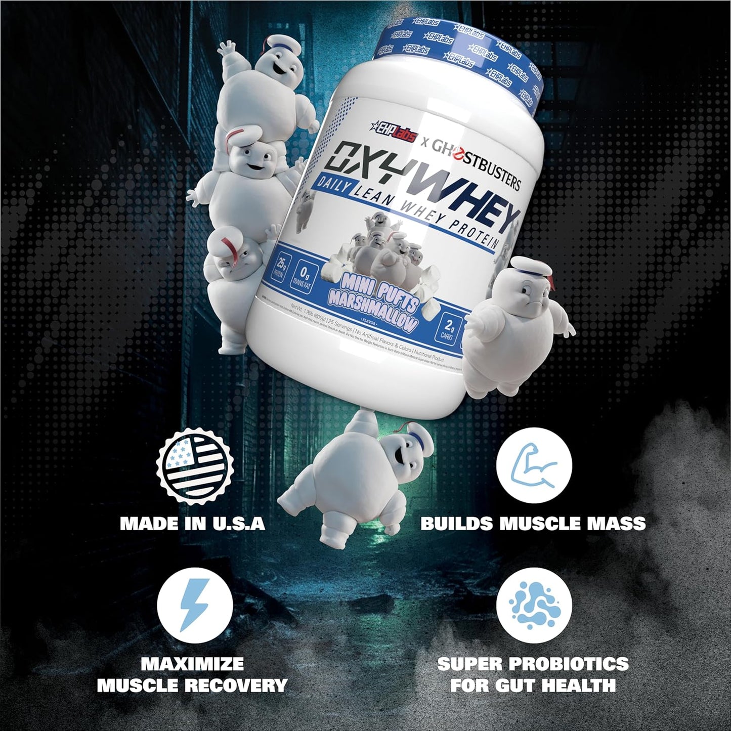 EHP Labs x Ghostbusters OxyWhey Whey Protein Isolate Powder - Mini Pufts Marshmallow Flavor - 25 Serves - Sugar-Free Meal Replacement Shake