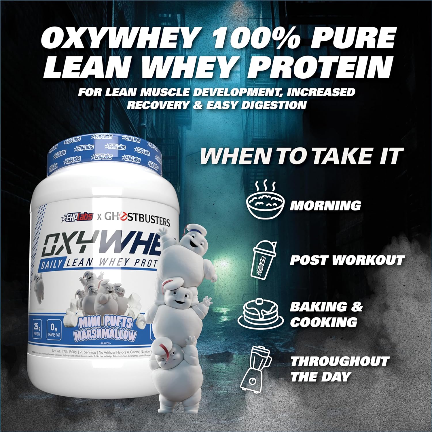 EHP Labs x Ghostbusters OxyWhey Whey Protein Isolate Powder - Mini Pufts Marshmallow Flavor - 25 Serves - Sugar-Free Meal Replacement Shake
